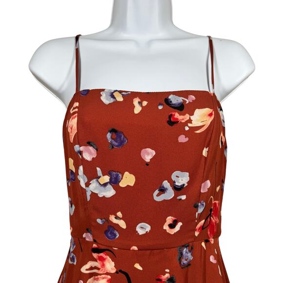 Hutch Declan Floral Midi Dress‎ Women’s Size 2 Brown Sleeveless Square Neckline - Picture 6 of 14